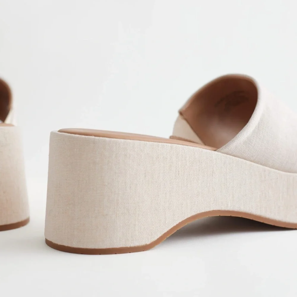 & Other Stories Canvas Cream Platform Mules Chunky Sole Size 38 / US 7